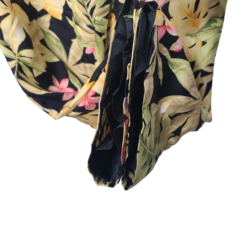 Talbots Floral Tropical Print Tan Yellow Green Pink Black Pure Silk Pants 8 - Picture 6 of 8